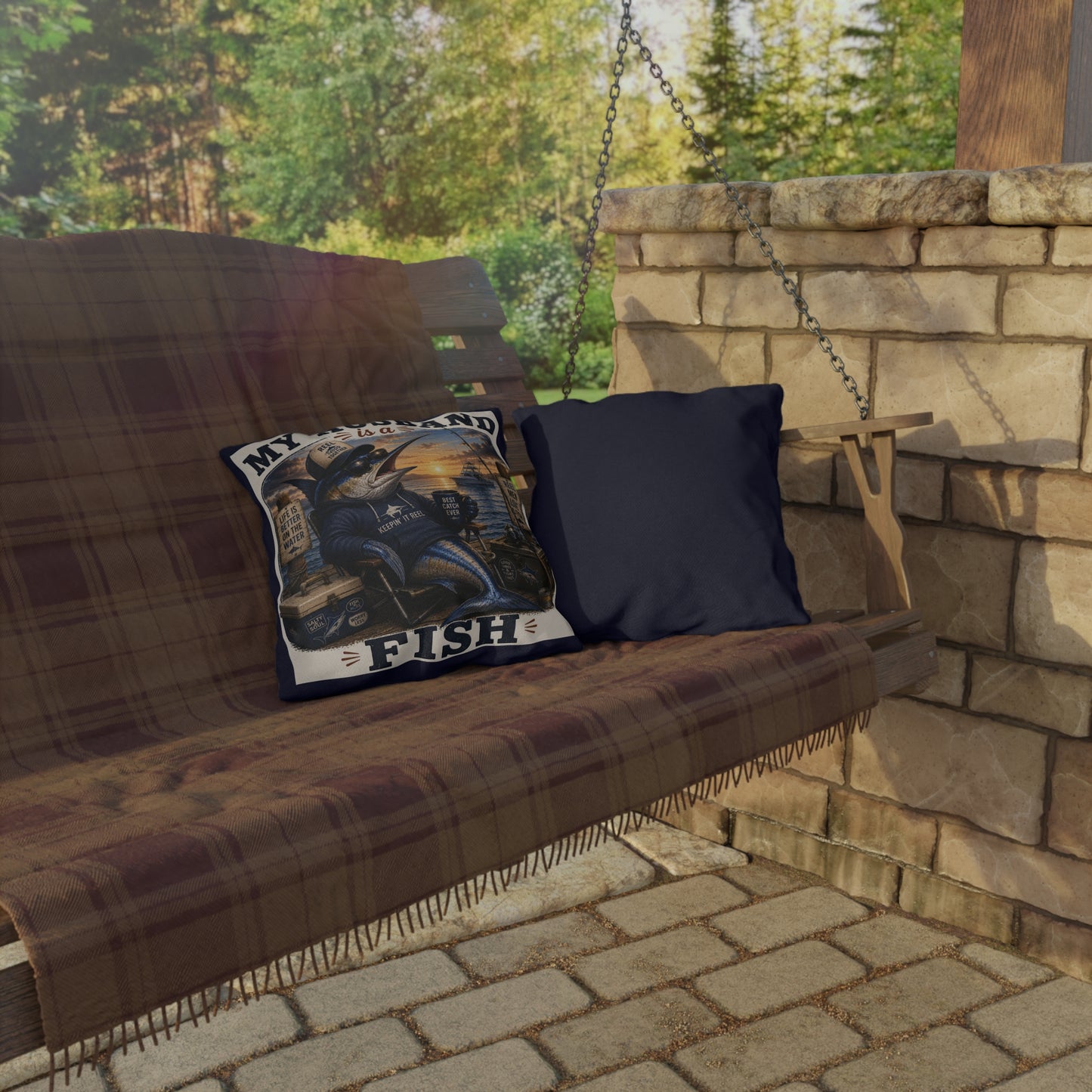 My Husband Is a Fish Outdoor Pillow