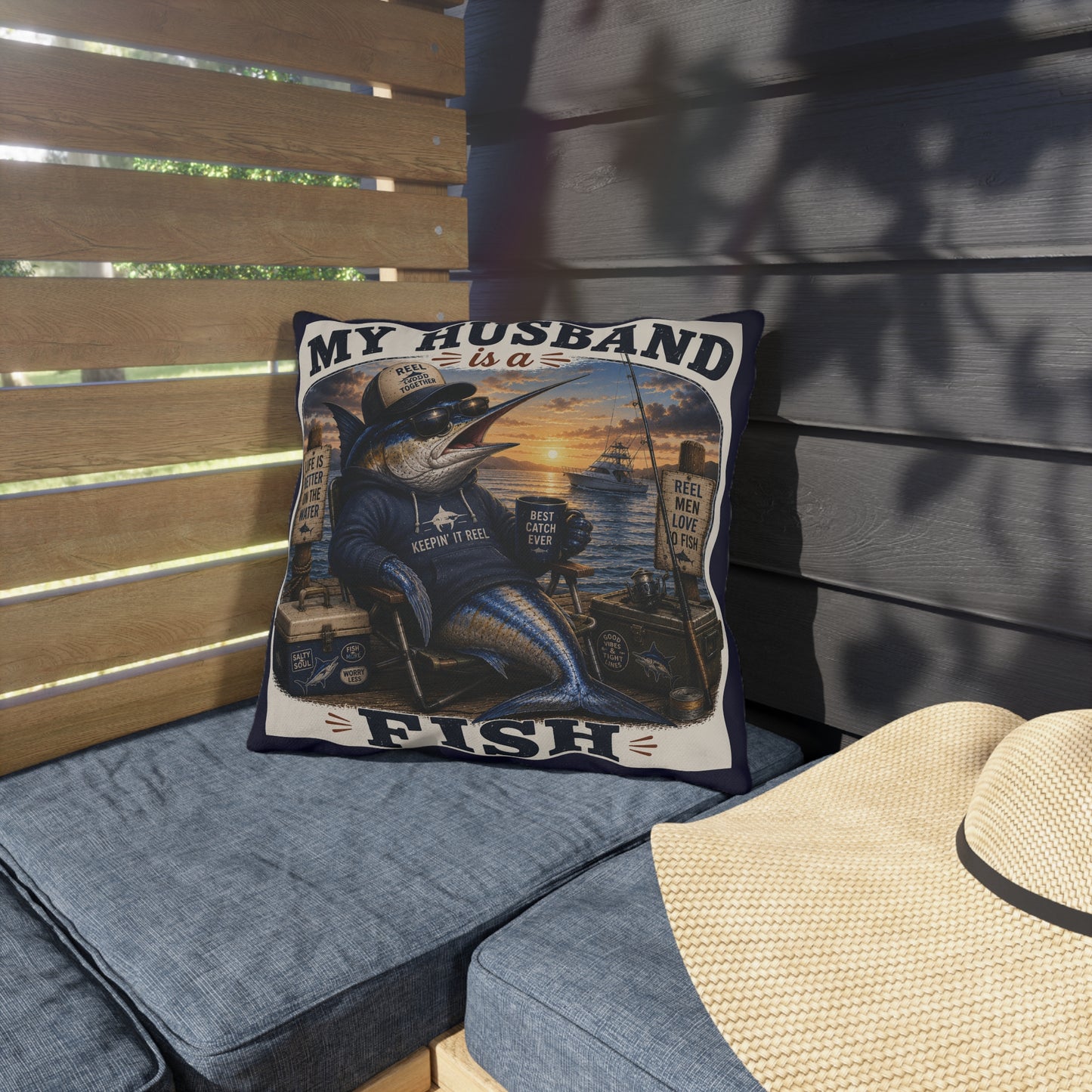 My Husband Is a Fish Outdoor Pillow