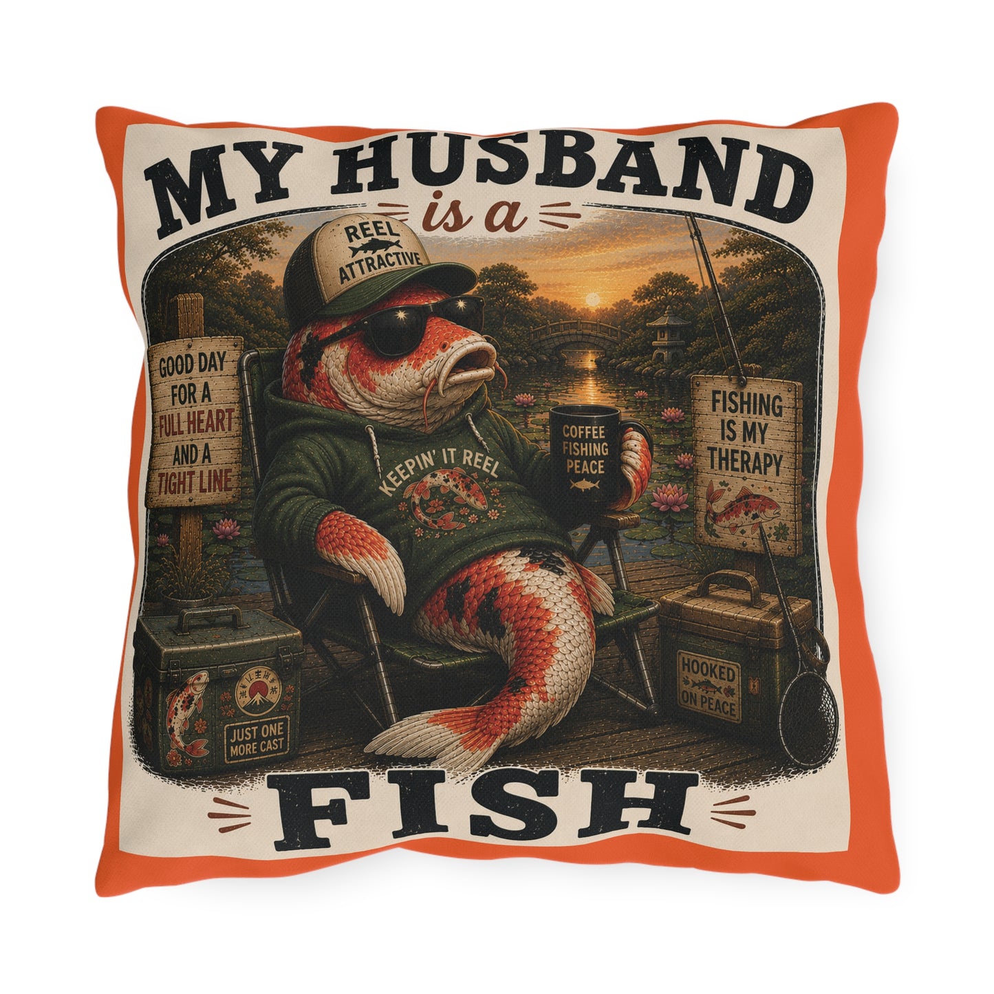 Koi Fish Husband Outdoor Pillow