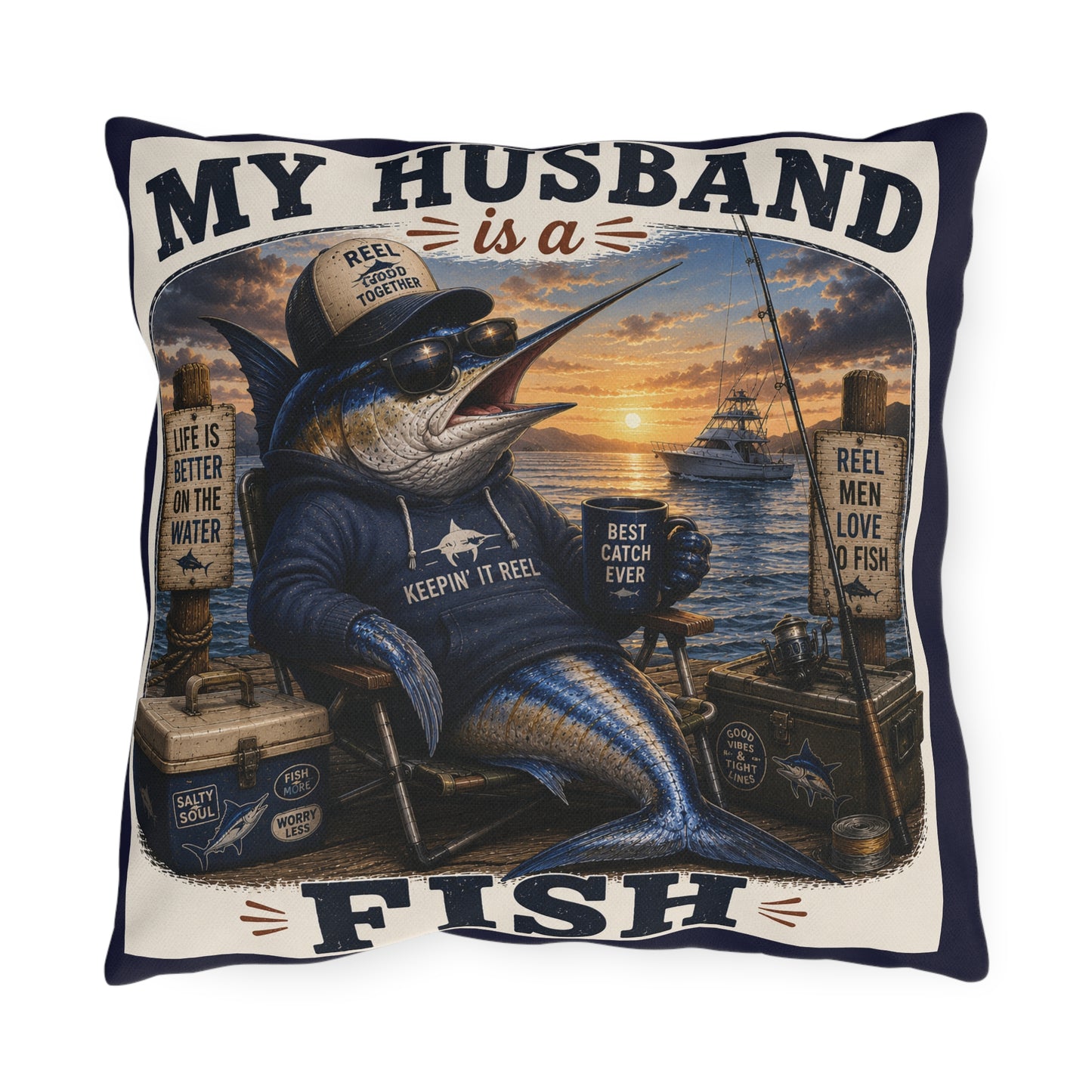 My Husband Is a Fish Outdoor Pillow